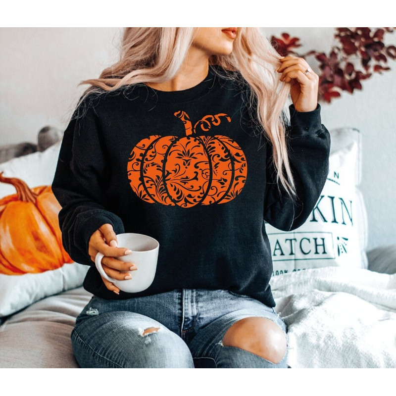 Floral Pumpkin Sweatshirt, Halloween Party Shirt, Halloween Witches Shirt, Halloween Costume, Halloween shirt for kids, Floral Pumpkin1 - 1.jpg
