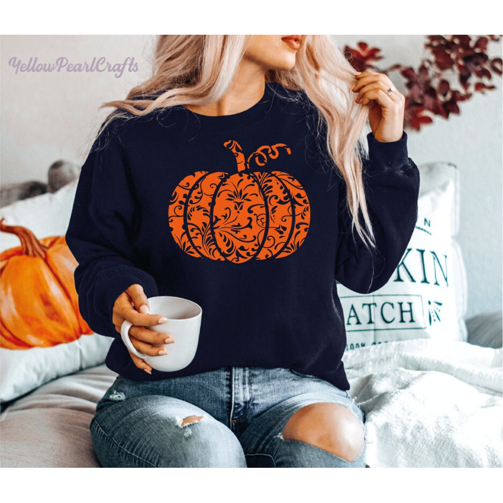 Floral Pumpkin Sweatshirt, Halloween Party Shirt, Halloween Witches Shirt, Halloween Costume, Halloween shirt for kids, Floral Pumpkin1 - 2.jpg