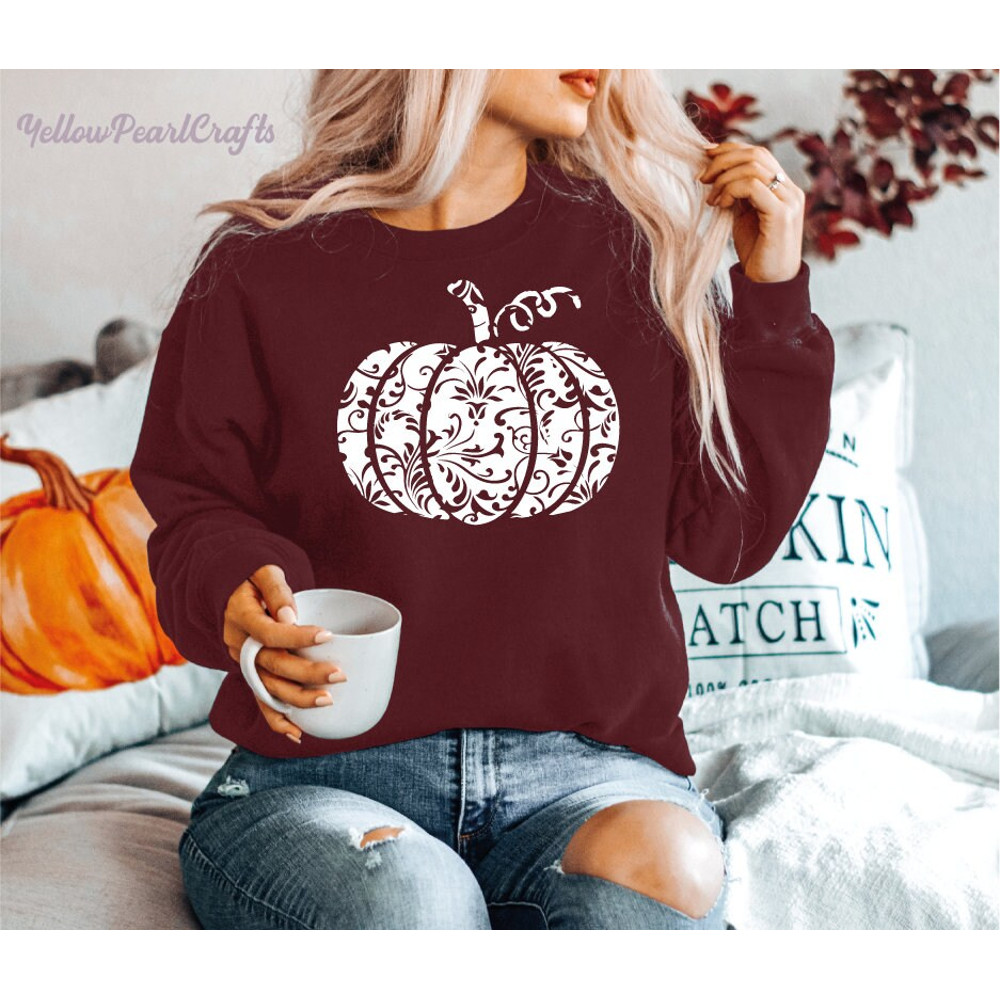 Floral Pumpkin Sweatshirt, Halloween Party Shirt, Halloween Witches Shirt, Halloween Costume, Halloween shirt for kids, Floral Pumpkin1 - 3.jpg