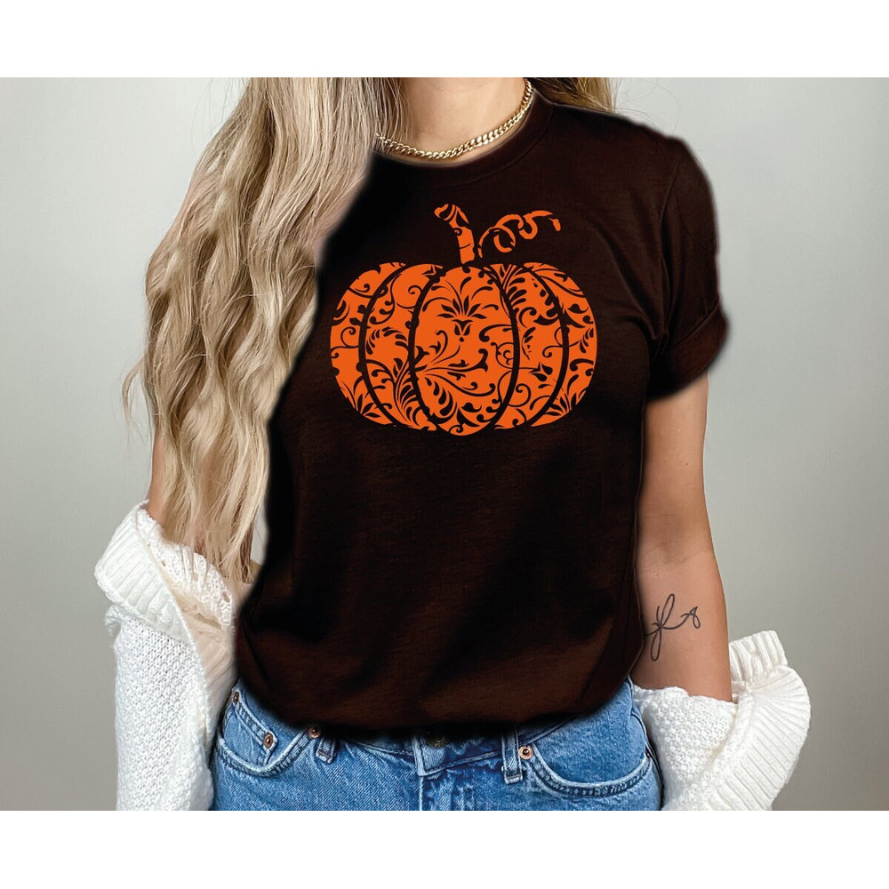 Floral Pumpkin T-Shirt, Halloween Party Shirt, Halloween Witches Shirt, Halloween Costume, Halloween shirt for kids, Floral Pumpkin1 - 1.jpg