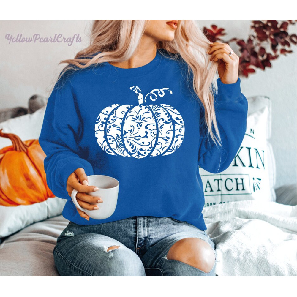 Floral Pumpkin Sweatshirt, Halloween Party Shirt, Halloween Witches Shirt, Halloween Costume, Halloween shirt for kids, Floral Pumpkin1 - 4.jpg