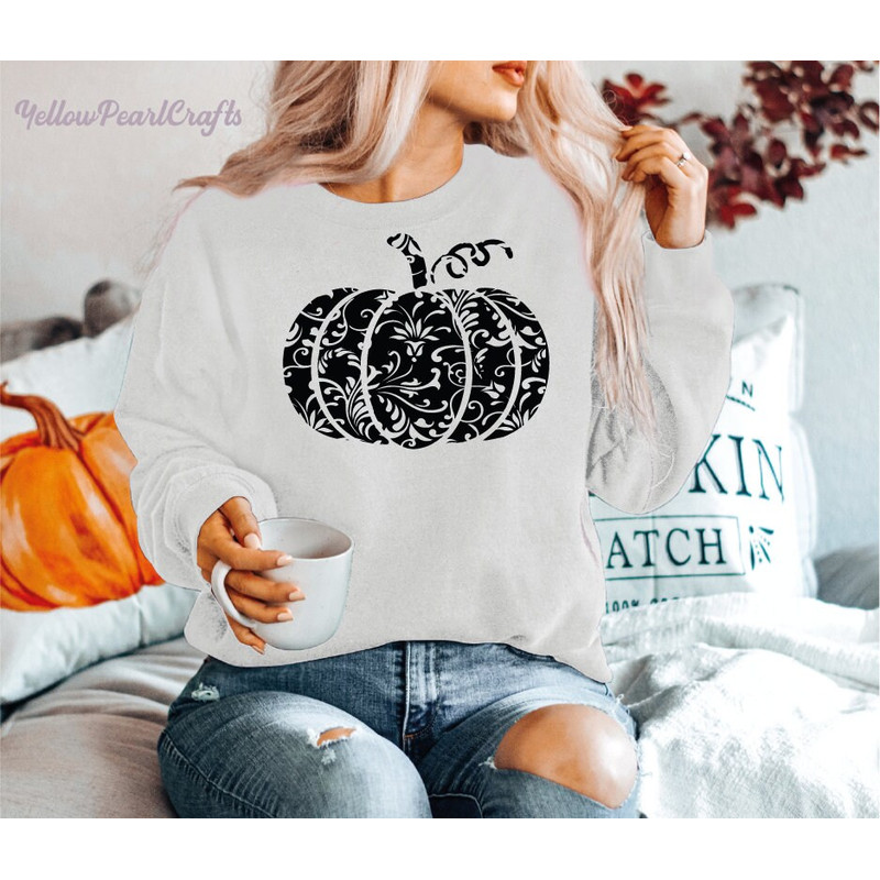Floral Pumpkin Sweatshirt, Halloween Party Shirt, Halloween Witches Shirt, Halloween Costume, Halloween shirt for kids, Floral Pumpkin1 - 5.jpg