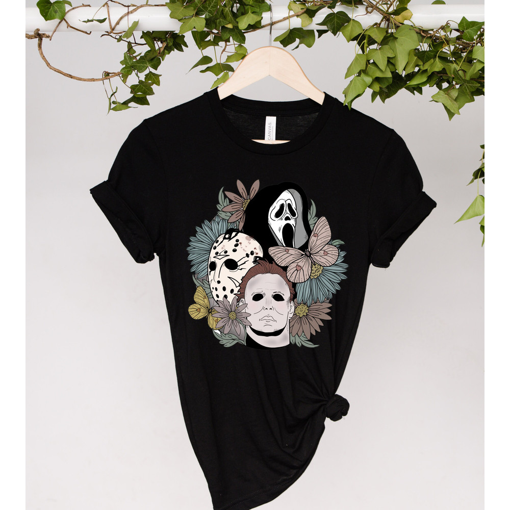 Retro Halloween shirt, Halloween floral Tshirt, Scream, Jason, Michael Myers, Horror movie Floral shirt, Fall Shirt, Halloween Gift Shirt - 2.jpg