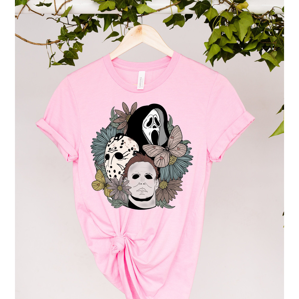 Retro Halloween shirt, Halloween floral Tshirt, Scream, Jason, Michael Myers, Horror movie Floral shirt, Fall Shirt, Halloween Gift Shirt - 3.jpg