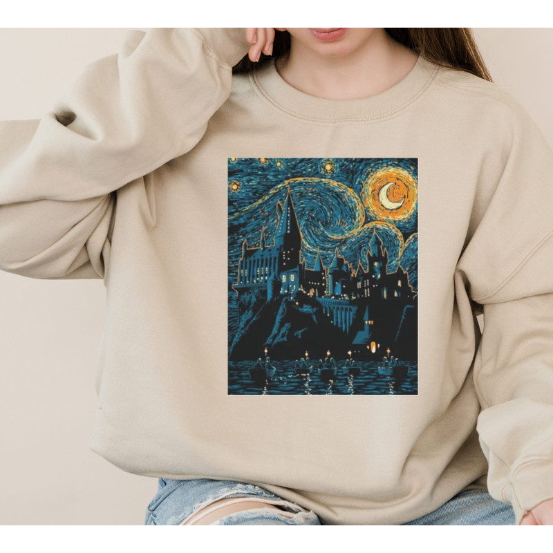 Starry Night, Magic Wizard Castle Boat, Magic School, Book Nerd Gift, Fantasy, Wand Wizard, Universal Vacation Sweatshirt - 4.jpg