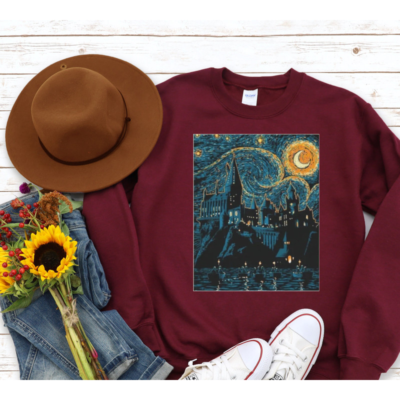 Starry Night, Magic Wizard Castle Boat, Magic School, Book Nerd Gift, Fantasy, Wand Wizard, Universal Vacation Sweatshirt - 5.jpg