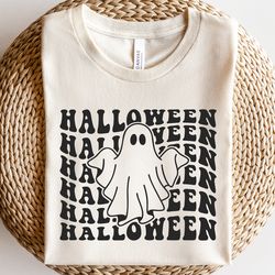 ghost shirt, stay spooky shirt, cute ghost outline shirt, boo shirt, scary ghost shirt png, retro halloween shirt, wavy