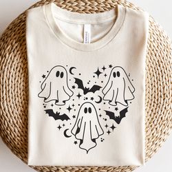 ghost shirt, spooky season shirt, kids halloween shirt, bat shirt, love halloween shirt shirt, creepy ghost in heart shi