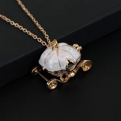 Disney Animated Movie Cinderella Necklace Fairy Pumpkin Carriage Magical Pendant Neck Chain Jewelry Accessories