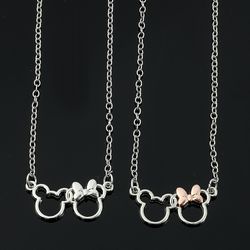 Disney Mickey or Minnie Mouse Silver Plated Silhouette Pendant Necklace Jewelry Christmas for Girls