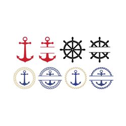 Nautical SVG Bundle – Anchor Rope SVG – Ship Boat Wheel SVG – Split Name Frame Monogram Svg Bundle – Boating Sailing Svg