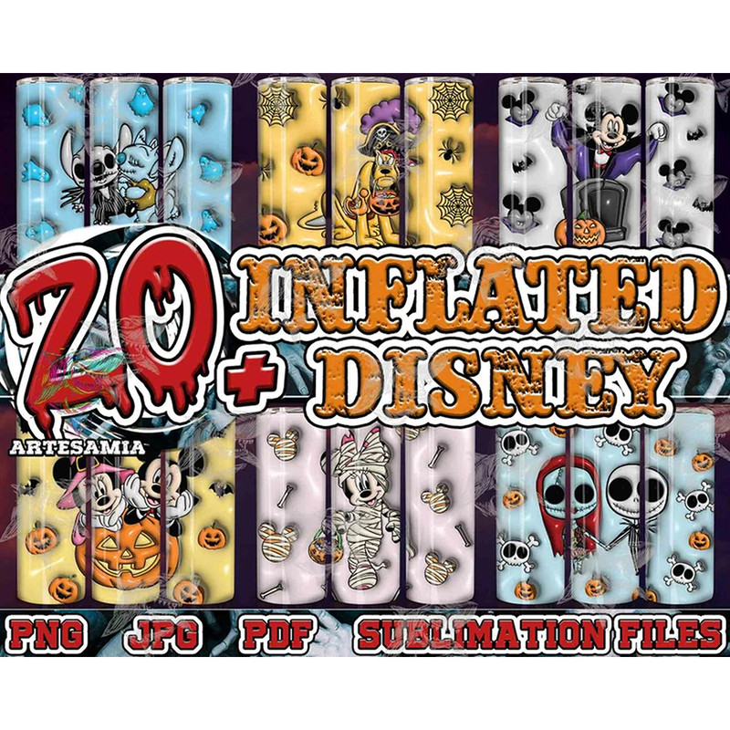 Inflated Halloween Tumbler Design Bundle, Spooky Cartoon 20 oz Tumbler Design Sublimation Template, Bubble 20oz Skinny Tumbler.jpg
