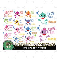 15 baby shark family svg, cute shark svg, cartoon svg