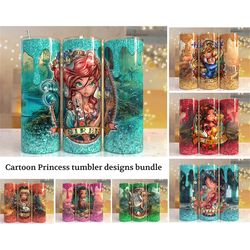 princess 3d skinny tumbler png, bundle files skinny tumbler design png, 3d cartoon character design straight & tapered