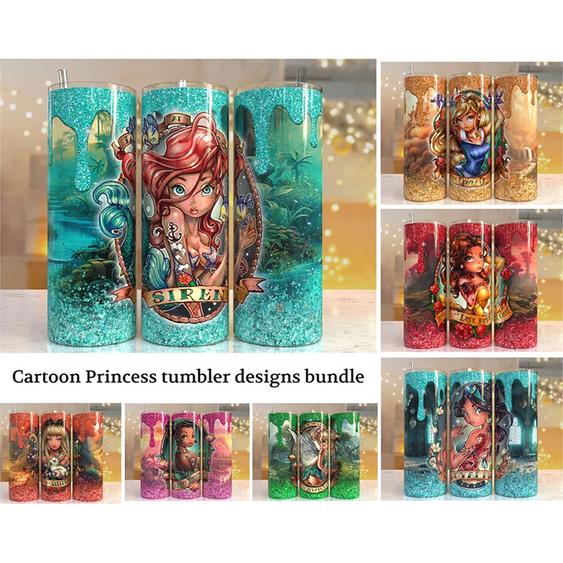 Princess 3D Skinny tumbler Png, Bundle Files Skinny tumbler Design Png, 3D Cartoon Character Design Straight & Tapered.jpg