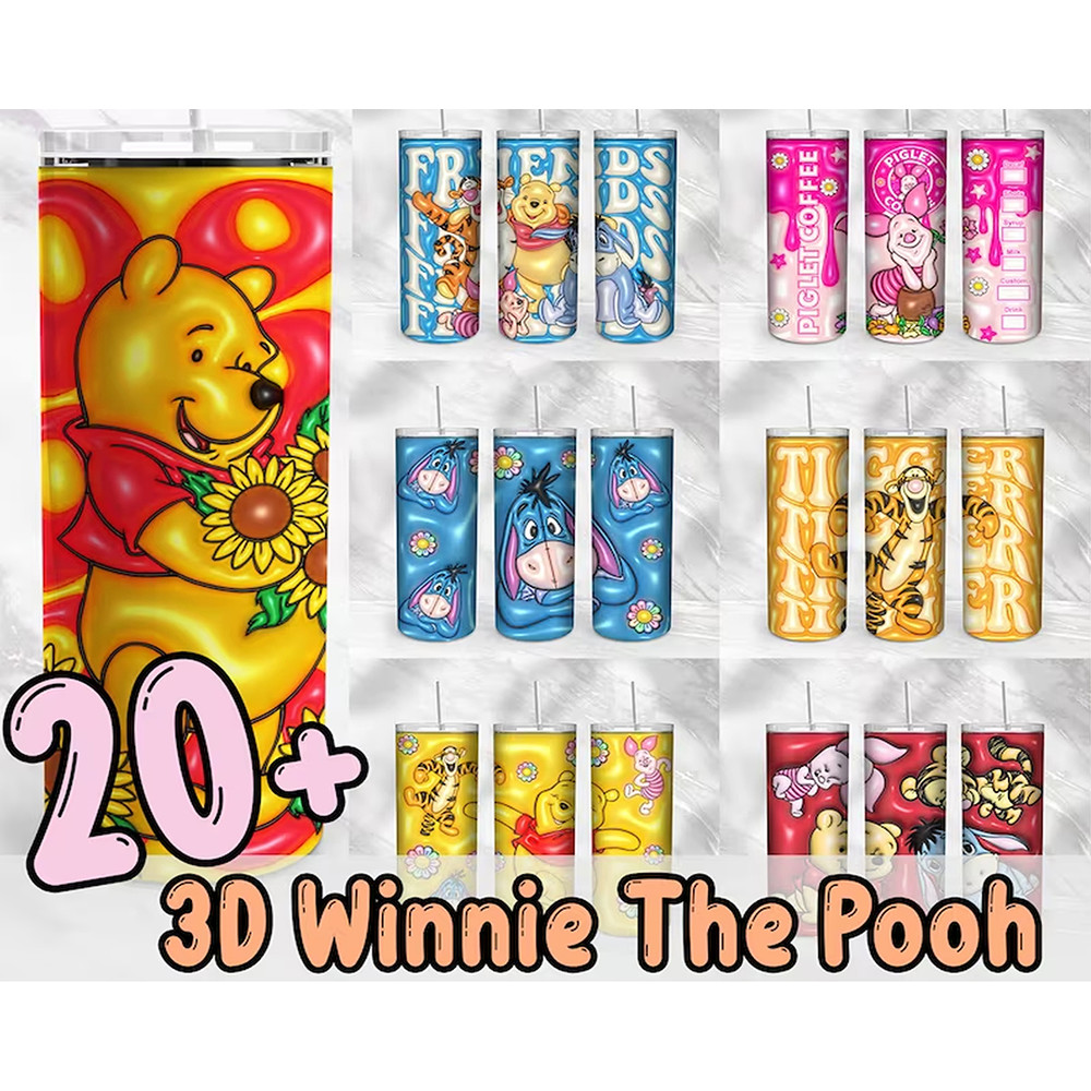 Winnie The Pooh 20oz Tumbler Sublimation Stained Glass Design Bundle, Realistic Sublimation Designs, Straight.jpg