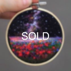 embroidered & needle felted tiny space art, thread painting