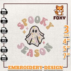 spooky season halloween, hello spooky embroidery design, ghost halloween embroidery machine design, retro halloween, in