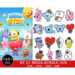 145 bt 21 svg bundle,tinytan,bts silhouette svg,kpop bts logo clipart,bts wall art decor png,bts tshirt,bts print,bt21 s