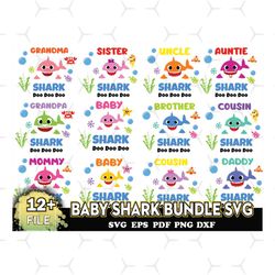 12 baby shark bundle svg, cute shark svg, daddy svg