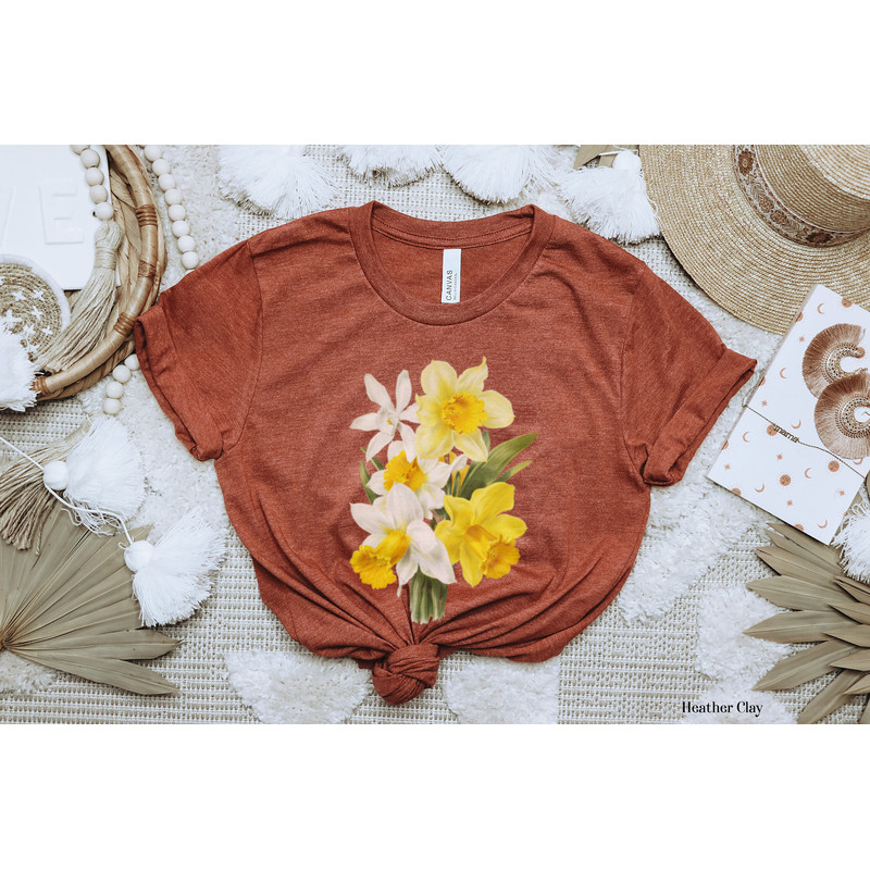 Daffodil Flowers Vintage Style Graphic Tee Shirt for Women Flower Bouquet T-Shirt Hiking Outdoor Camping Botanical March Month Gift - 5.jpg