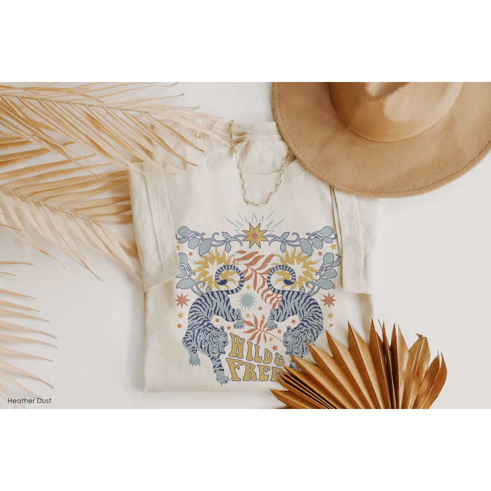 Graphic Tee Tiger Shirt Wild and Free Retro Style Oversized Styled Crewneck TShirt for Women 70s floral Vibes Shirt for Women - 1.jpg