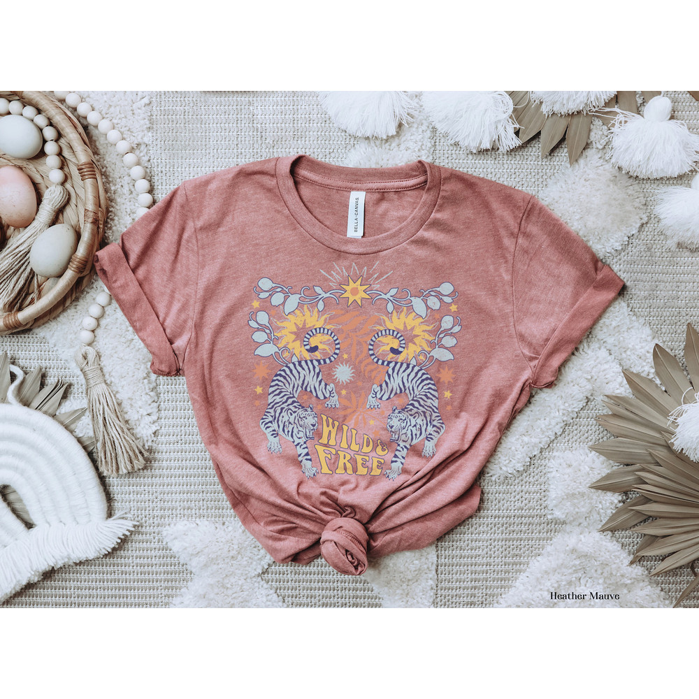 Graphic Tee Tiger Shirt Wild and Free Retro Style Oversized Styled Crewneck TShirt for Women 70s floral Vibes Shirt for Women - 2.jpg