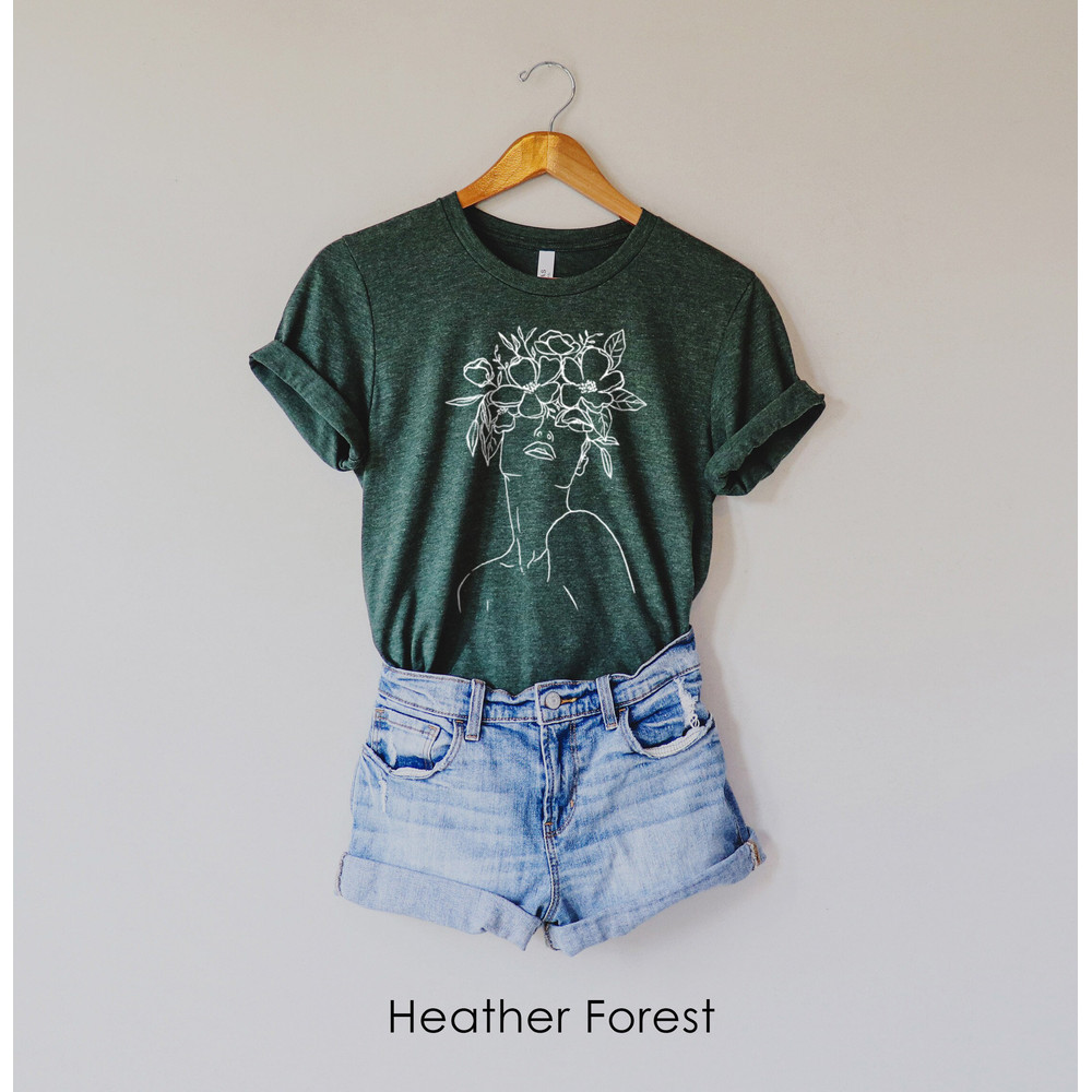 Line Art Boho Tshirt Women with Flowers Modern Minimalist Tee T-Shirt Drawing Graphic Tee Strong Women supporting Women - 4.jpg