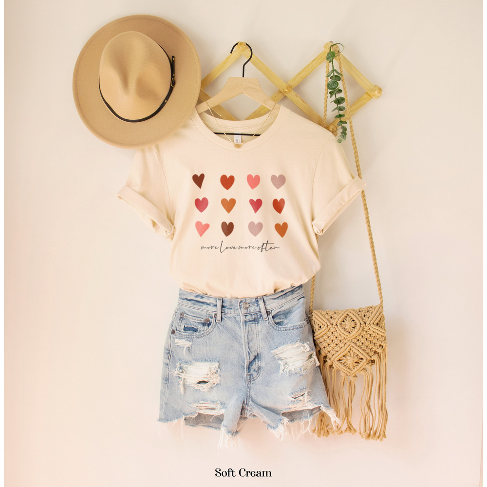 More Love More Often Heart Graphic Tee Shirt for Women Oversized T-Shirt Boho T-Shirt Love Each other, 70s, Gift, Modern Retro Style - 2.jpg