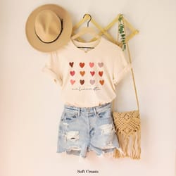 more love more often heart graphic t-shirt for women , boho t-shirt , love each other, 70s, gift, modern retro style