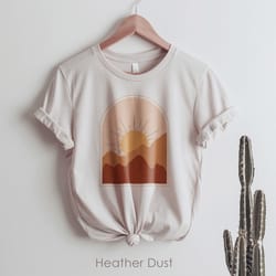 boho graphic shirt for women , abstract geometric desert sunset art t-shirt , oversized t-shirt , minimalist landscape ,