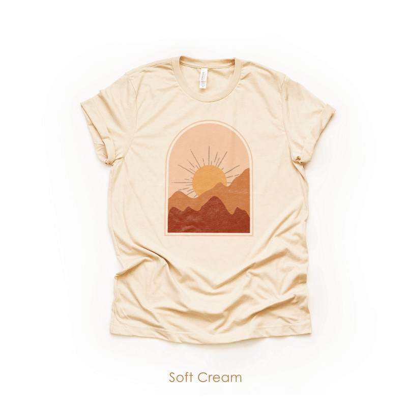 Boho Graphic Shirt for Women Abstract Geometric Desert Sunset Art T-Shirt Oversized T-Shirt Minimalist Landscape 70s, Modern Retro - 3.jpg