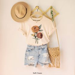 wildflower vintage graphic tee , orange marigolds oversized t-shirt , boho shirt flower lover shirt , t-shirt shirt for