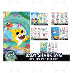57 baby shark svg, shark family svg, cute shark svg