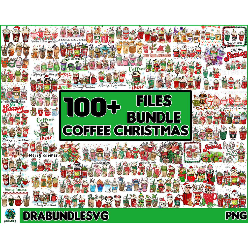 100 Christmas Coffee Latte PNG, Christmas Coffee Png, Christmas Bundle, Snowman Reindeer, Pink Christmas Coffee Png,Printable File Instant Download.jpg