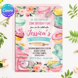 baking party invitation, baking party, baking birthday party invitation, baking birthday invitation, baking invitation