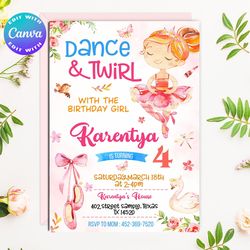 balerina invitation, balerina birhtday invitation, balerina party, balerina birthday, balerina invites, balerina card