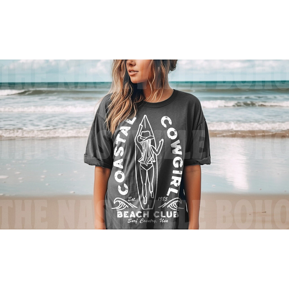 Coastal Cowgirl Tee, Comfort Colors Tee, Cowgirl Beach Tee, Vintage Inspired, Retro Tee, Eighties Tee, Size up for Oversized Tee - 1.jpg
