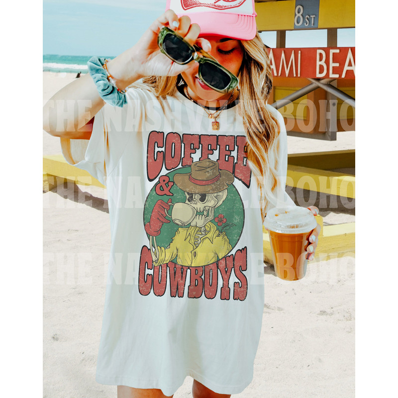 Coffee & Cowboy Tee, Comfort Colors Tee, Skeleton Cowboy Tee, Coffee Skeleton Tee, Cute Cowboy Tee, Unisex Tee, Skeleton Cowboy T-shirt - 1.jpg