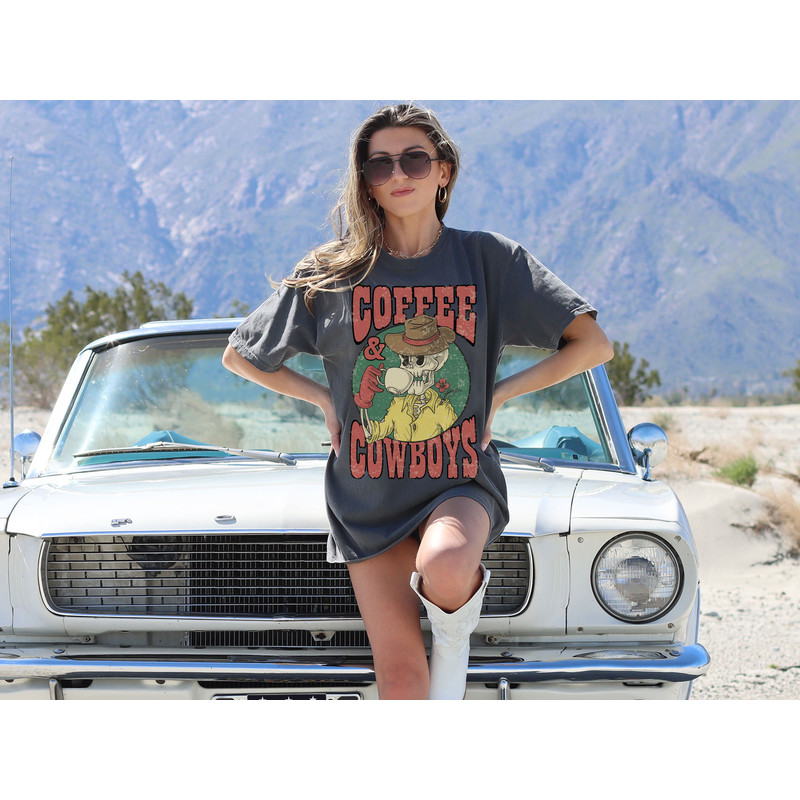 Coffee & Cowboy Tee, Comfort Colors Tee, Skeleton Cowboy Tee, Coffee Skeleton Tee, Cute Cowboy Tee, Unisex Tee, Skeleton Cowboy T-shirt - 2.jpg