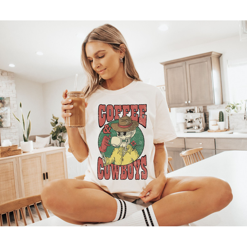Coffee & Cowboy Tee, Comfort Colors Tee, Skeleton Cowboy Tee, Coffee Skeleton Tee, Cute Cowboy Tee, Unisex Tee, Skeleton Cowboy T-shirt - 3.jpg
