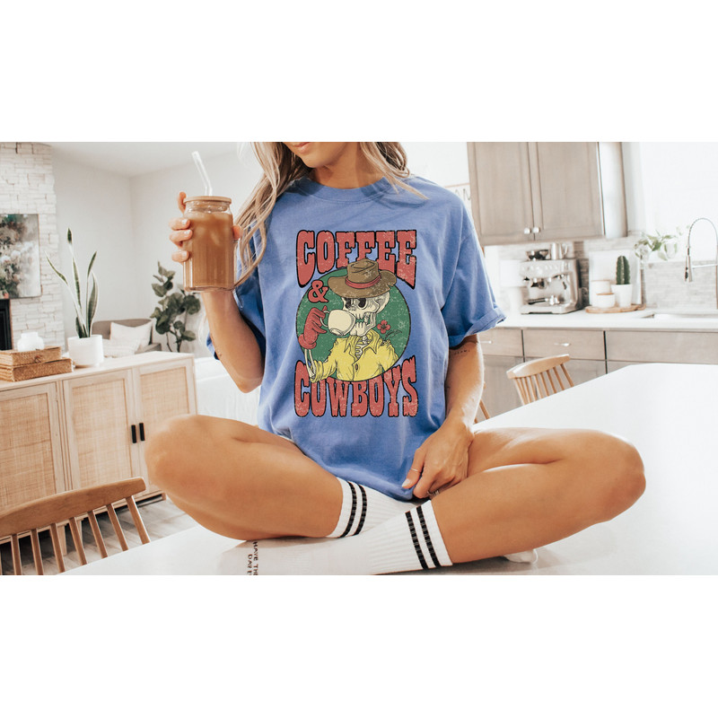 Coffee & Cowboy Tee, Comfort Colors Tee, Skeleton Cowboy Tee, Coffee Skeleton Tee, Cute Cowboy Tee, Unisex Tee, Skeleton Cowboy T-shirt - 4.jpg