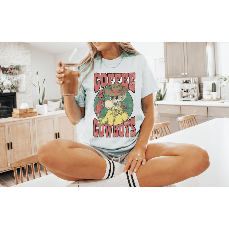 Coffee & Cowboy Tee, Comfort Colors Tee, Skeleton Cowboy Tee, Coffee Skeleton Tee, Cute Cowboy Tee, Unisex Tee, Skeleton Cowboy T-shirt - 6.jpg