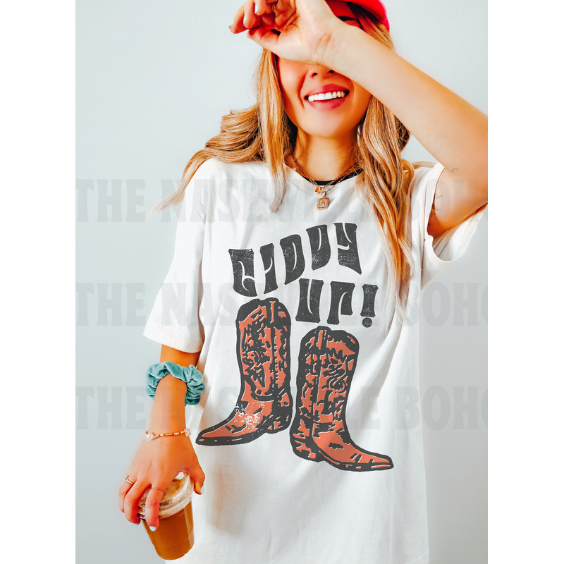 Giddy Up Tee Comfort Colors Tee, Howdy Cowboy Tee, Cowboy Tee, Cowgirl Boho Tee, Vintage Inspired , Unisex Tee, Oversized Tee - 1.jpg
