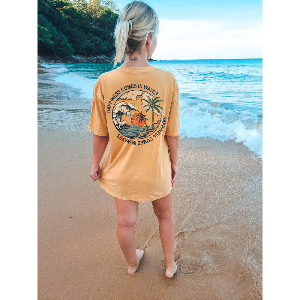 Happiness Comes in Waves Tee, Summer Graphic Tee, BeachT-shirt, Boho Tee, Vintage Inspired Cotton T-shirt, Unisex Tee, Comfort Colors Tee - 3.jpg