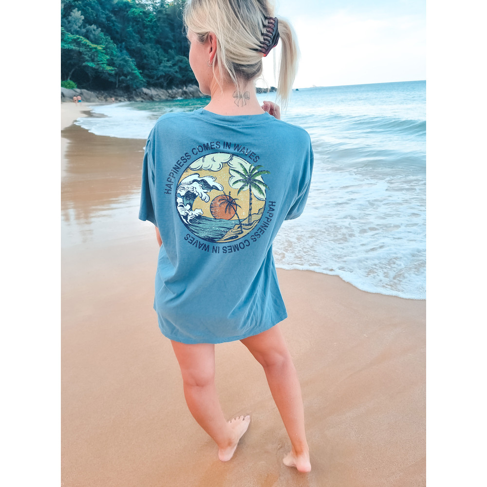 Happiness Comes in Waves Tee, Summer Graphic Tee, BeachT-shirt, Boho Tee, Vintage Inspired Cotton T-shirt, Unisex Tee, Comfort Colors Tee - 5.jpg