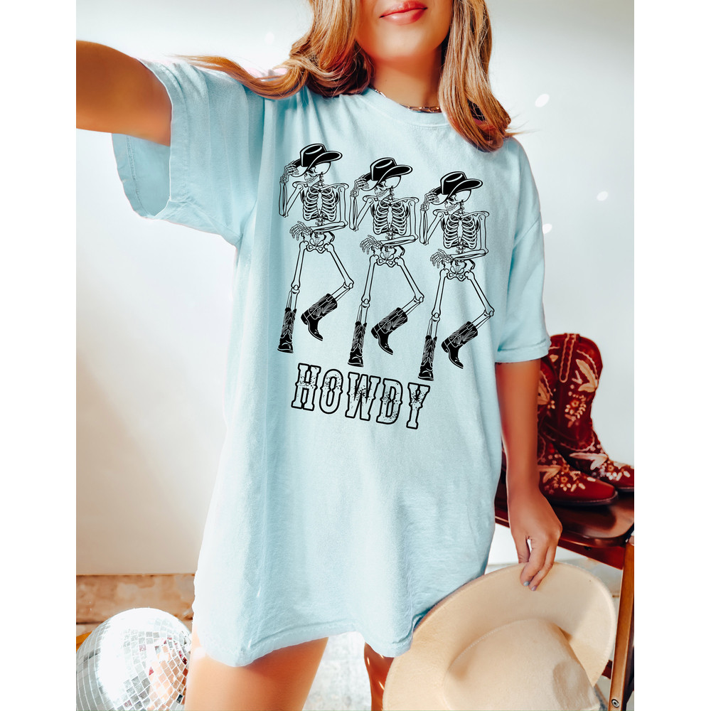Howdy Cowboy Tee, Skeleton Cowboy Tee, Dancing Skeleton Tee, Boho Tee, Vintage Inspired Cotton T-shirt, Unisex Tee, Comfort Colors Tee - 4.jpg