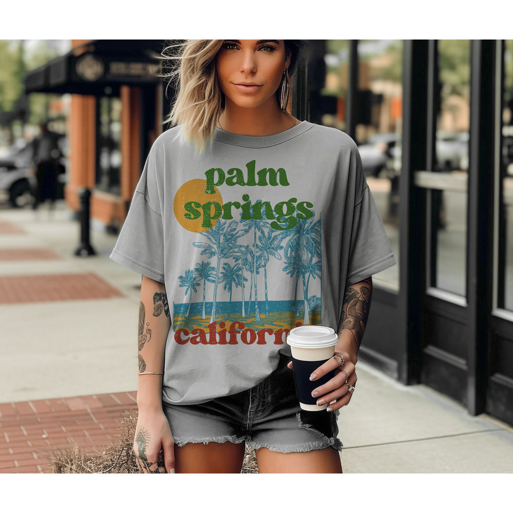 Palm Springs Tee, Comfort Colors Tee, Beach Tee, California T-shirt, Vintage Inspired, Retro Tee, Eighties Tee, Size up for Oversized Tee - 5.jpg