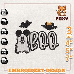 cartoon mouse spooky embroidery design, happy halloween embroidery file, creepy ghost embroidery file, cute spooky mach