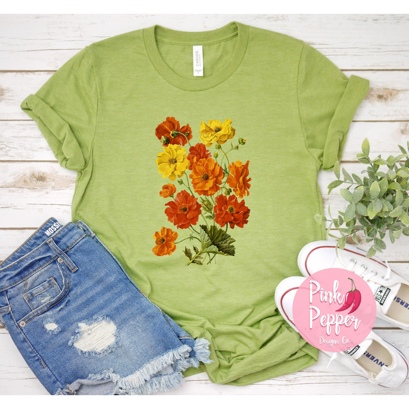 Vintage Geums Flowers Tshirt Vintage Botanical T-shirt Cottage Core Tshirt Cottagecore Clothing Gifts Orange Yellow Garden Flowers Plus 4XL - 2.jpg